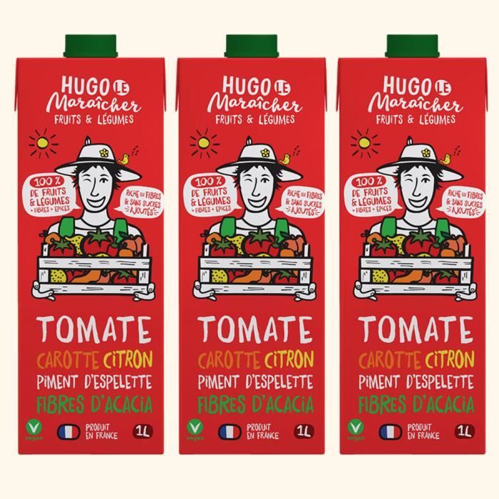 Hugo Le Maraîcher - Jus de Fruits et Légumes Tomate Carotte 1L - Pack de 3