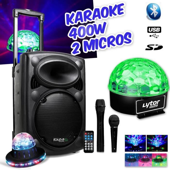 Enceinte sur batterie Active 8- 20cm 400W VHF, USB-SD Bluetooth + Jeux SIXMAGIC RVB + Effet ROUNDIAMS