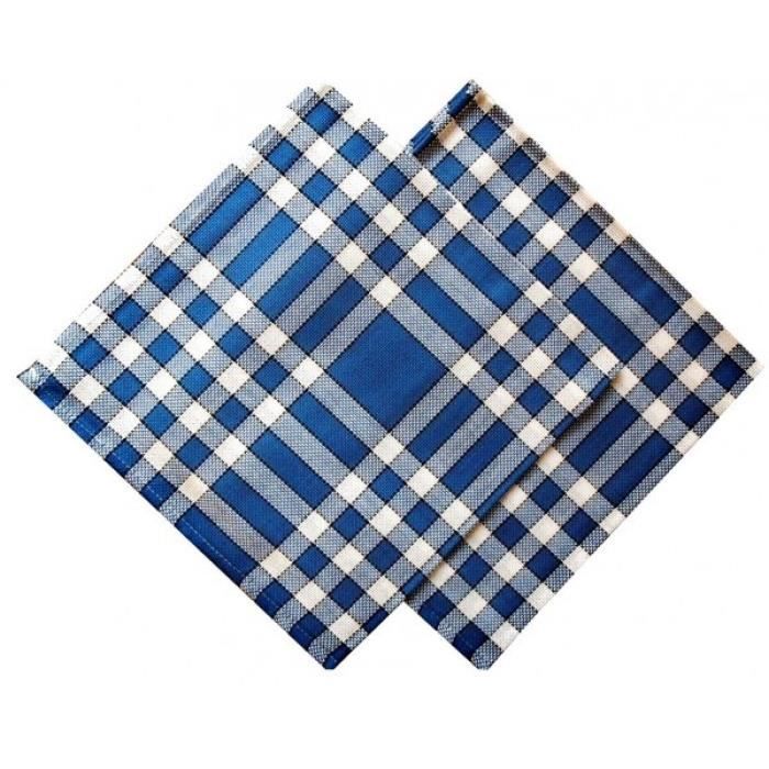 LINANDELLE - Lot de 2 grandes serviettes de table coton 57 fils carreaux vichy normand NELLY - Bleu