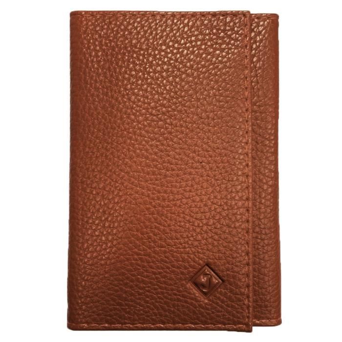 Porte carte papier voiture + étui Carte RFID, carte grise, permis, identité, assurance, 3 volets compact cuir LOLUNA® (Marron)