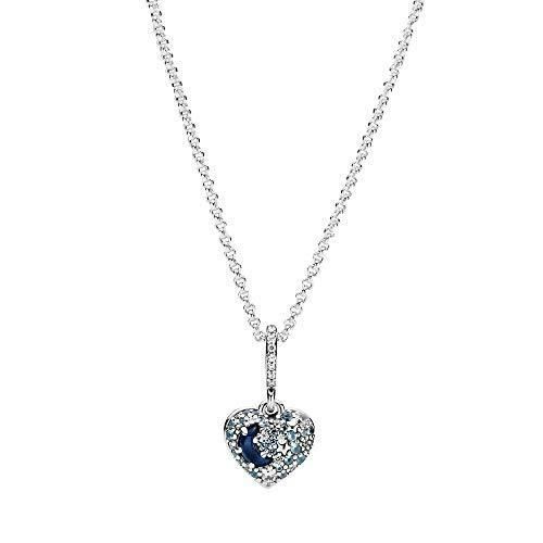 Pandora - Collier en argent sterling avec pendentif en forme de cœur et de lune Bleu brillant 50 cm