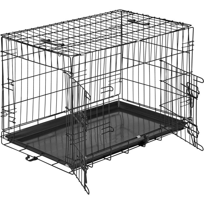 TECTAKE Caisse de Transport pour Chien en Acier Pliable 76 cm x 47 cm x 51 cm Noir