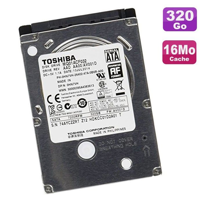 Disque Dur 320Go SATA 2.5- Toshiba MQ01ACF032 7200RPM Pc Portable 16Mo