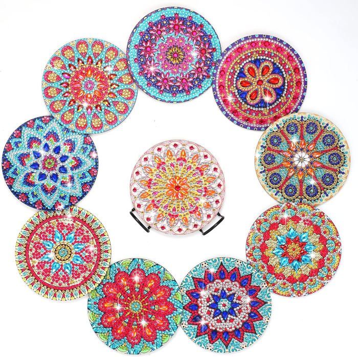 Kit Diamond Painting Sous-verres DAERLE - 8 Sous-verres à Strass Avec Support - Loisir Créatif