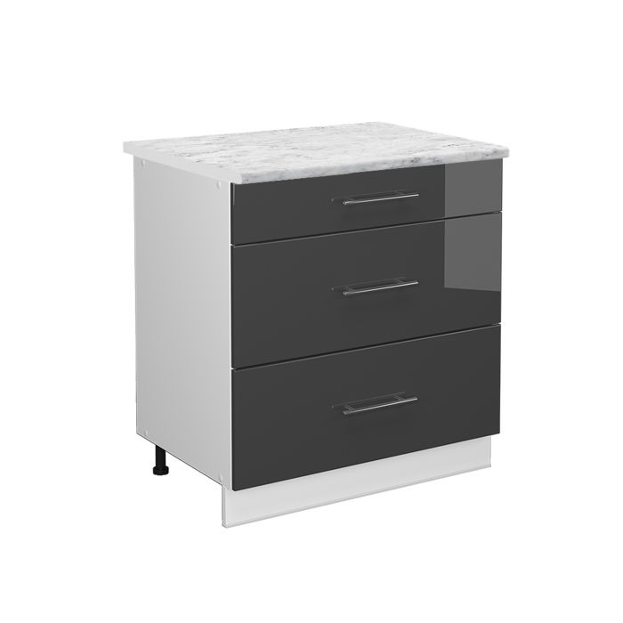 Meuble cuisine Fame-Line 80cm avec 3 tiroirs PT Marbre Anthracite Haute brillance/Blanc Vicco 45970