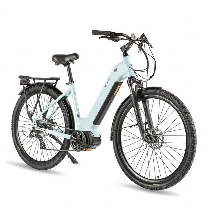 HILAND 28-inch City Commuter E-Bike with Adult Fork Suspension, 8 Speed, 250W Motor, 530mm Frame, 48V 10Ah Battery, White