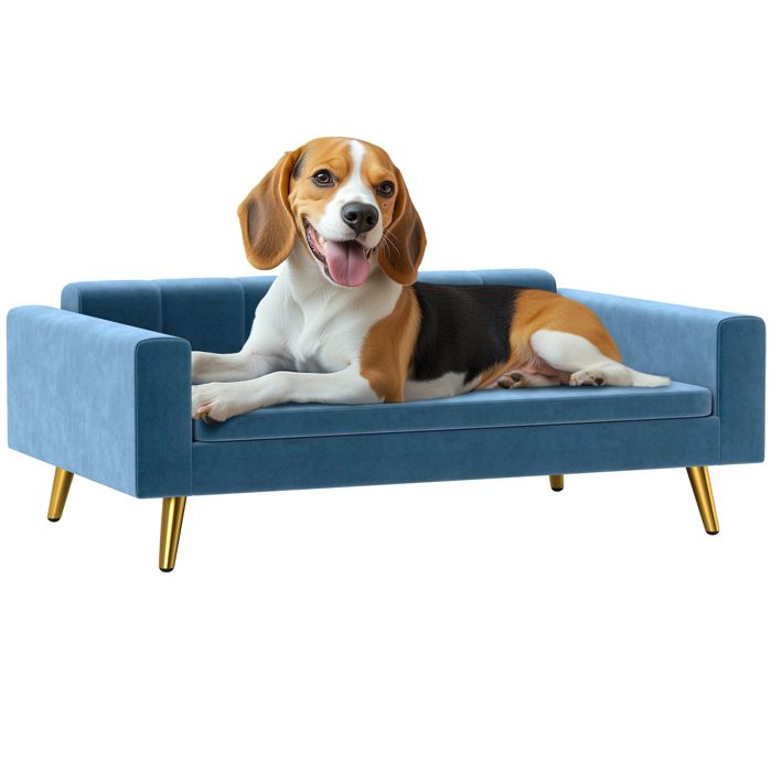 Canapé chien - lit pour chien - PawHut - revêtement en velours soyeux - 94 x 595 x 315 cm - pieds en acier inox - bleu