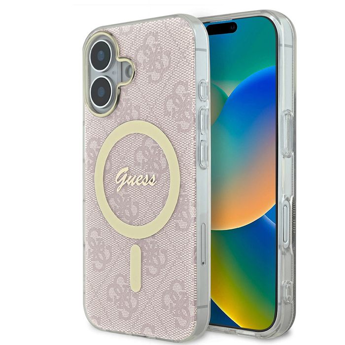 Coque pour iPhone 16 - Guess IML 4G MagSafe (GUHMP16SH4STP) - Rose