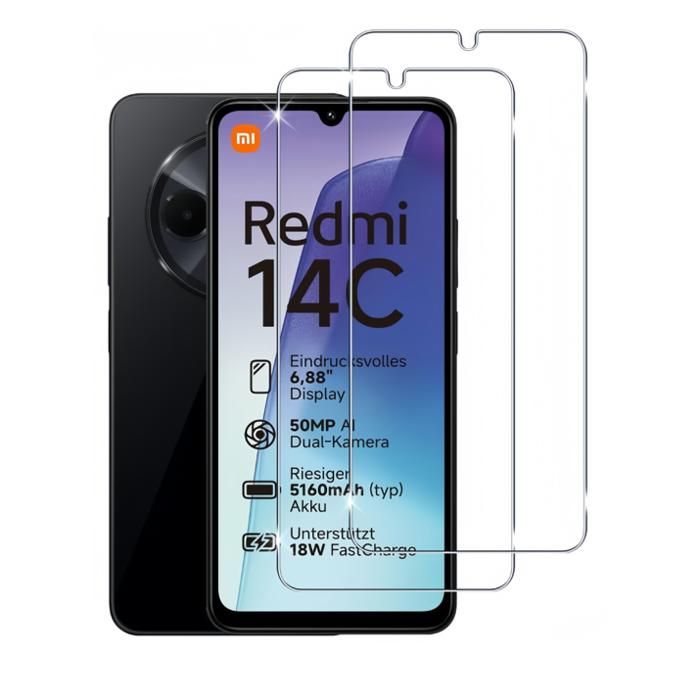 Lot De 2 Verres Trempés Pour Xiaomi Redmi 14C .Vitre Protection décran Transparen Anti Rayures Ultra Résistant Dureté 9H
