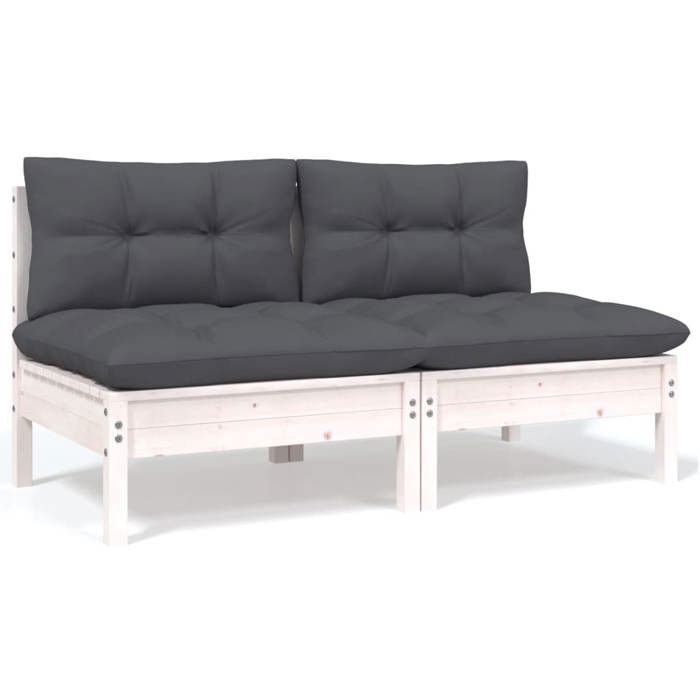 Nouveau Banquette de jardin BELLE - Canapé 2 places de jardin et coussins Blanc Bois de pin solide DECO FT8744415