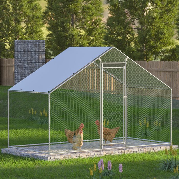 Meilleurs prix pour Enclos Poulailler 4.5 m² avec Toit Imperméable, Acier Galvanisé, Parc Grillagé 3x1.5x2m pour poules,lapins, Anti UV