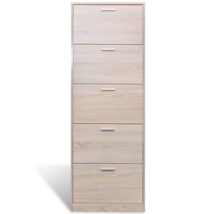 Bon plan Meuble à chaussures - JILI HOT - Grande Capacité - en bois avec 5 compartiments Aspect chêne - pour Entrée/Couloir