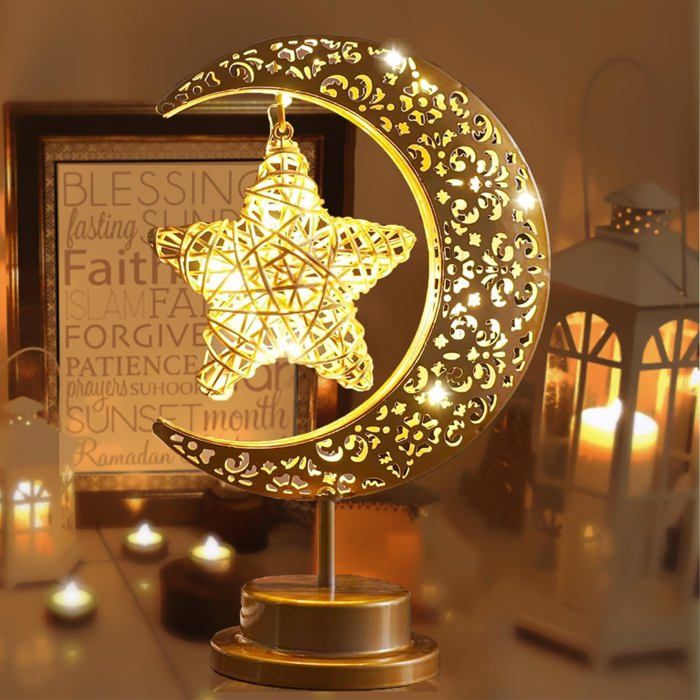 Lampe de table lune décorations du Ramadan pour la maison cadeaux de lAïd pour enfants famille à piles