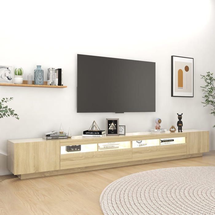 Meuble TV - Table TV - avec éclairage LED - Chêne sonoma - 300x35x40 cm M4274