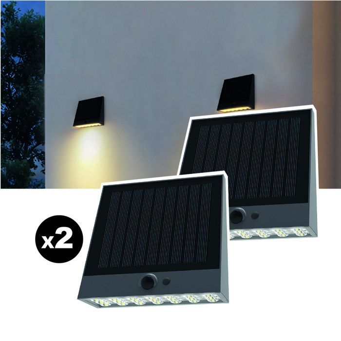 Lampe murale solaire - EZILIGHT - Solar Wall S25 - Lot de 2 - 1000 lm - Panneau monocristallin Lampe murale solaire - EZILIGHT - Solar Wall S25 - Lot de 2 - 1000 lm - Panneau monocristallin