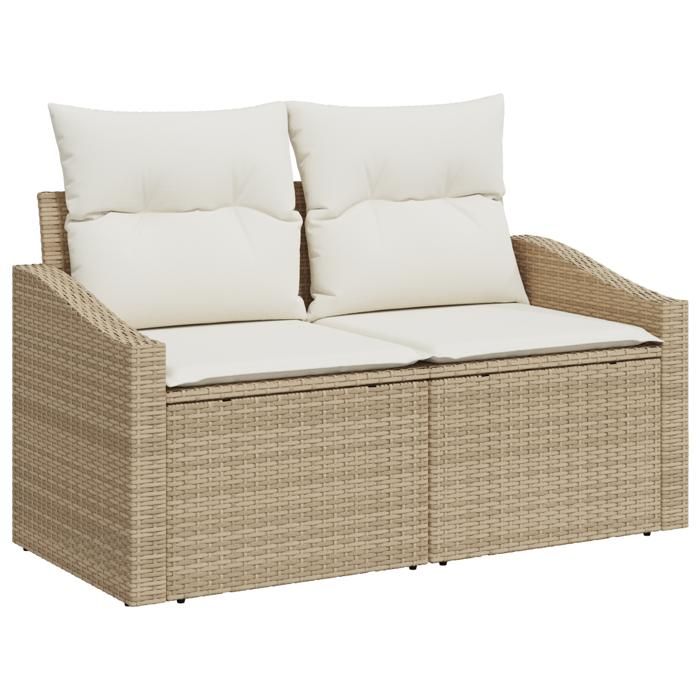 PROMOTION Canapé de jardin 2 places - avec rangement et coussins en poly rotin beige 12817 - BestMeuble