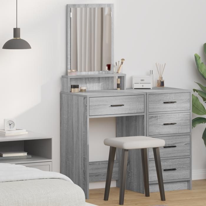 Table de maquillage - Gris Sonoma - 50x41x140 cm - Bois dingénierie - Style contemporain