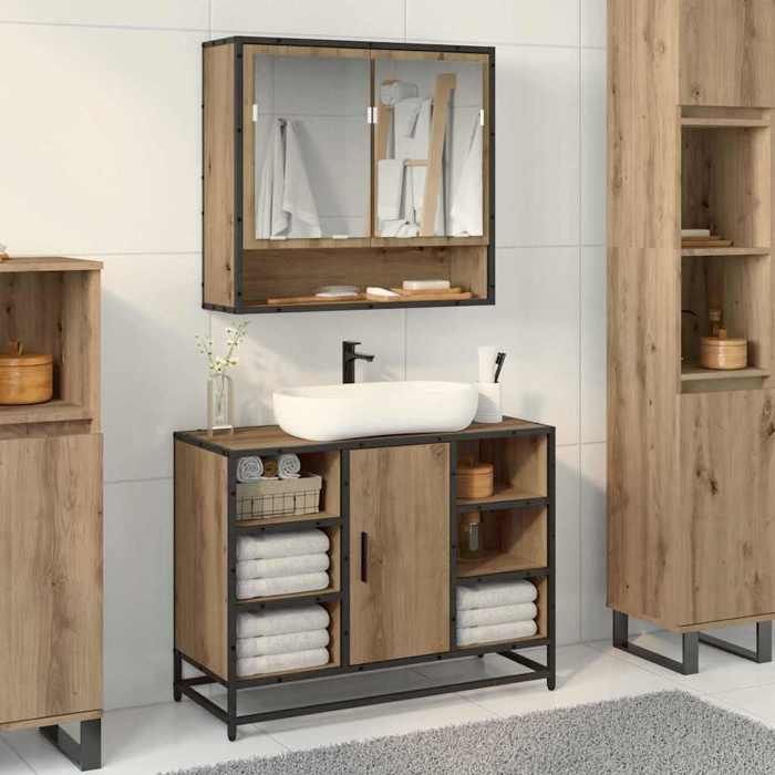 HSF® Colonne WC/Meuble de Lavabo de Salle de bain - Meuble rangement pour bain/ARMOIRE WC - avec étagère chêne artisanal mcv13152