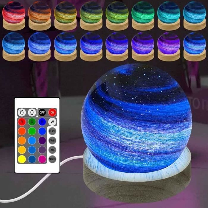 3D Lampe Planète En Boule De Verre Planète Lumière Lampe De Chevet Bureau Led Veilleuse Lumière multicolore LAMPE A POSER
