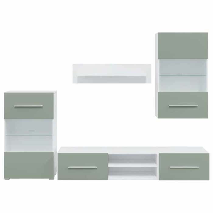 NEUF Armoires TV - Vert Meubles TV avec lumière LED - 5 pcs - pour maison - vert olive - Bois dingénierie TT1123