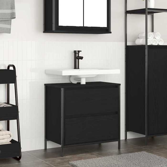 SALE 2026 Armoire de salle de bain Noir - Meuble de salle de bain lavabo tiroirs chêne noir 60x34 5x60cm PRO988415859