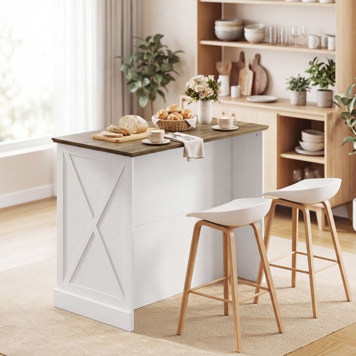 Îlot central cuisine buffet cuisine meuble de rangement avec 2 tiroirs 2 portes coulissantes étagère réglable blanc