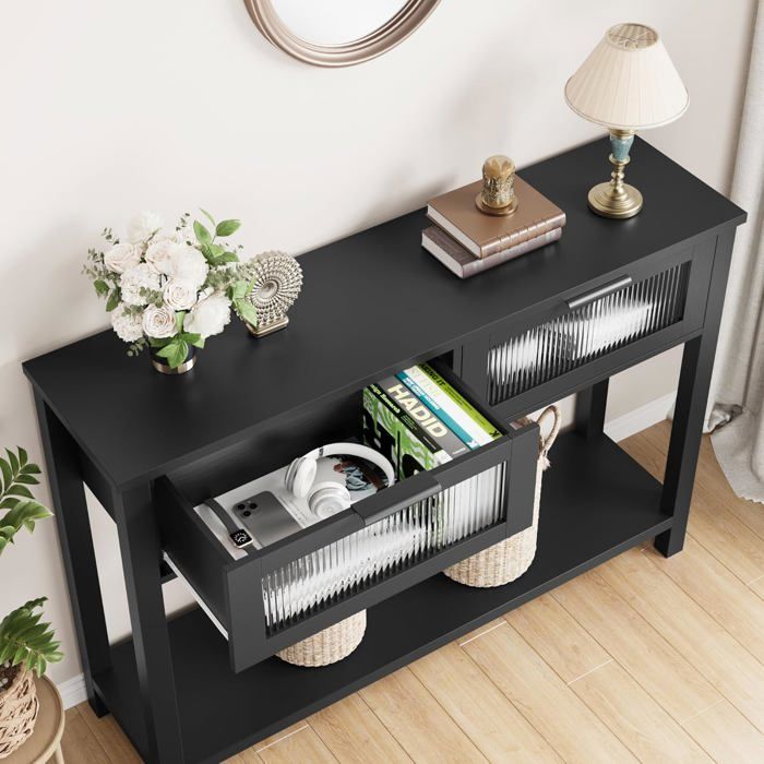 Console dentree-TOYS S - Table console avec 2 tirois-Étagère de Rangement haut-Scandinave-120 x 30lx 80