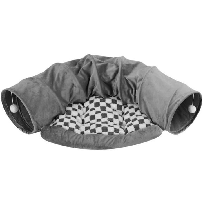 Tunnel pliable pour lapins jouet avec coussin amovible niche et cachette pour chats chatons lapins (gris)