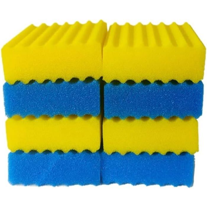 CBF-550 / MBF-550 – Mousse filtrante pour Filtre Bassin Médias filtrants de Remplacement (4 x Bleu Grossier & 4 x Jaune Fin)