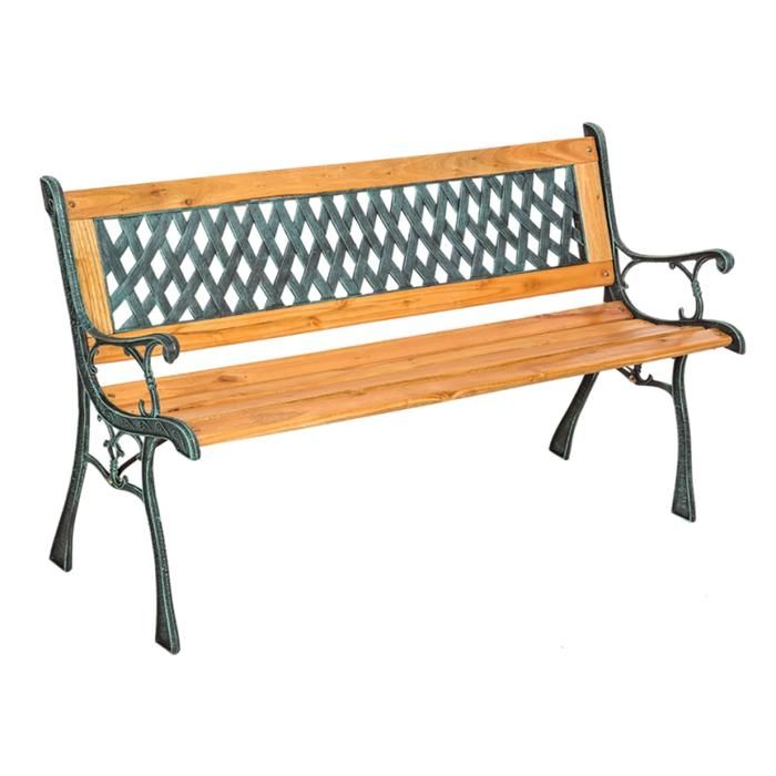 Banc de Jardin Solide en Bois Naturel laqué et Fer Forgé Banquette de Jardin Résistant aux intempéries Mobilier pour Amenagement