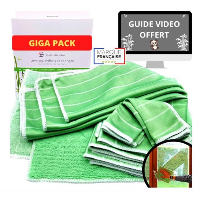 Kit 7 Chiffon Bambou Microfibre XXL Pour Vitre Lingette Lavette et Torchons Magique Revolutionnaire Sans Traces Eponge Essuie