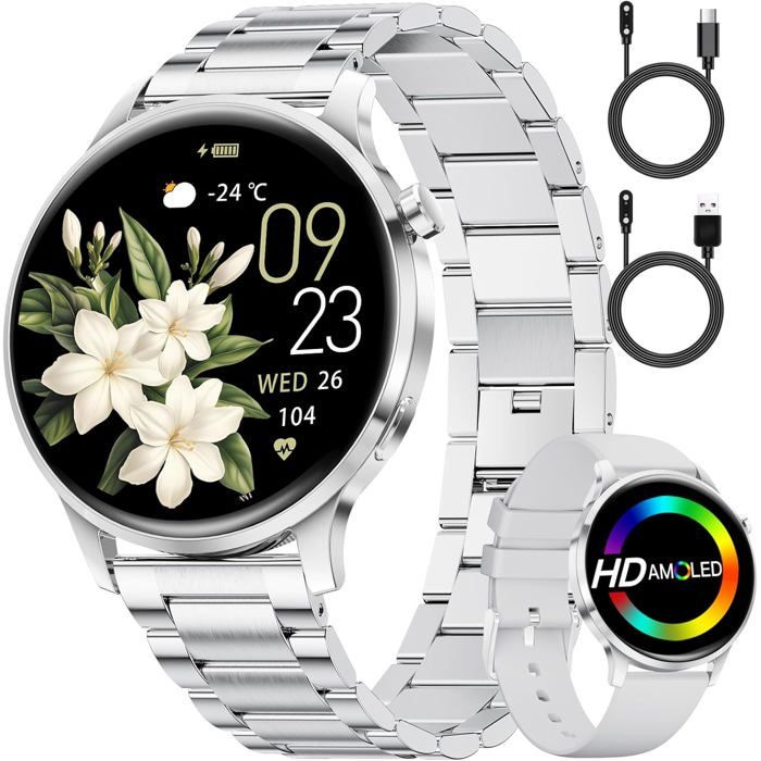 Montre Connectée Femme 7 9Mm Ultrafin 1 32 Amoled Appel Bluetooth Acier Elegant Smartwatch Pour Android Ios Fréquence Cardiaque Mo