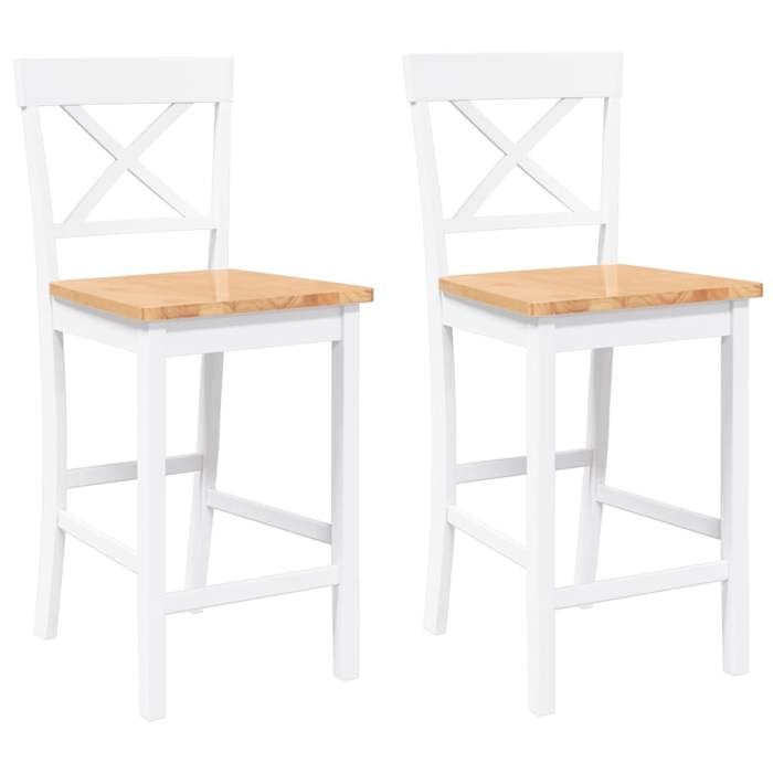 Les SoldesTabourets de bar (Tabourets Cuisine - (2 pcs) - 2 personnes -) en bois massif blanc et caoutchouc(41x465x955 cm) u
