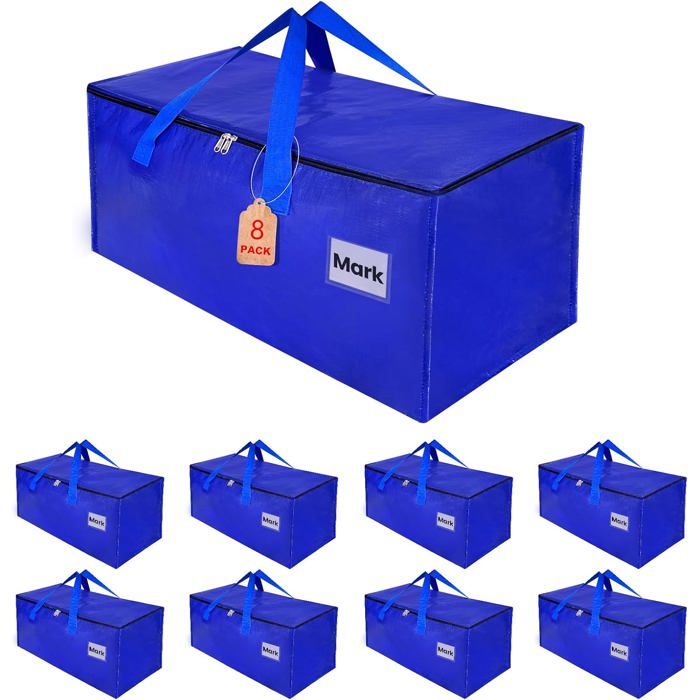 Lot de 8 Sacs de Déménagement 93L Pliables et Résistants pour Vêtements Couettes et Literie Alternative aux Cartons
