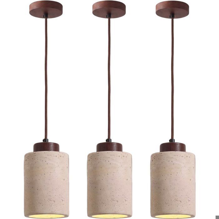WOTTES 3 x Ø11cm Lustre en Pierre Calcaire Jaune Naturelle Lampe Japonais Style Wabi Sabi Luminaires Suspension pour Salle à Manger