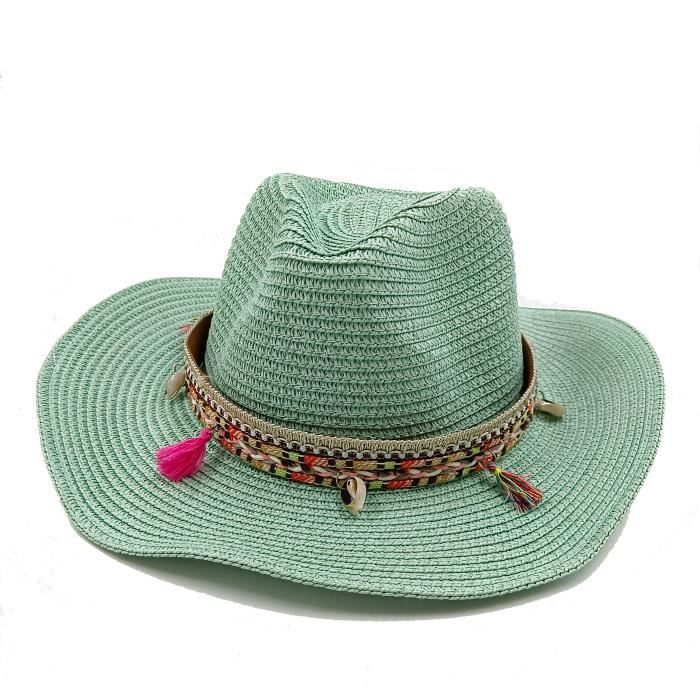 Chapeau Cowboy Western Turquoise - En Daim, Large Bord 10 Cm, Broderie Argentée, Mentonnière, Pour Homme Et Femme