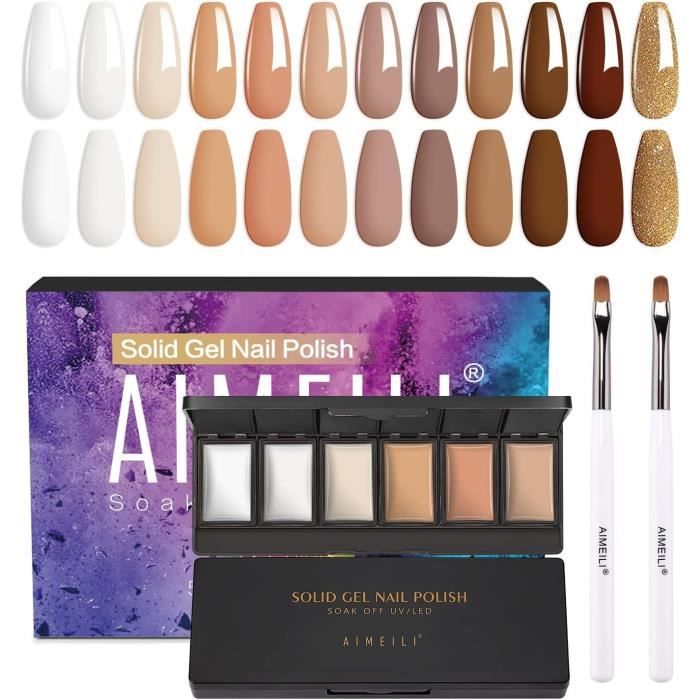 AIMEILI Solid Cream Gel Vernis à ongles avec pinceau, Neutral Nude Brown White Set Pudding UV LED Soak Off (12 couleurs) 5g GTKIT001