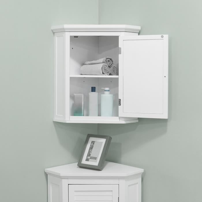 Placard Mural D Angle Salle De Bain Blanc Ethan Teamson Home Elg 587 Achat Vente Armoire De Toilette Meuble Salle De Bain Soldes Cdiscount