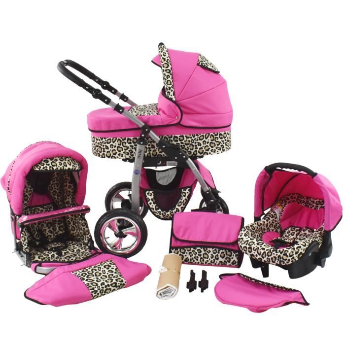 Poussette Combinee Trio landau siege Auto D Deluxe by SaintBaby rose leopard 4en1 avec Isofix Cdiscount Puericulture Eveil bebe