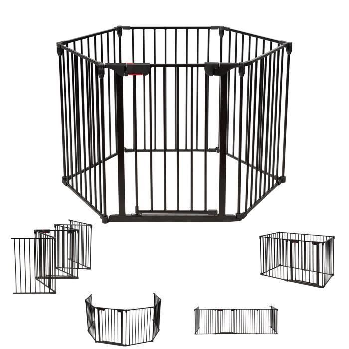 COSTWAY Barrière de Sécurité,Pare-Feu de Cheminée, 6 Panneaux, Porte Inclus 380x75 CM Noir