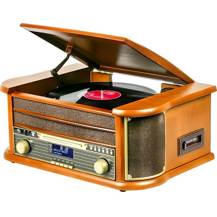 Platine Disque Vinyle Vintage BOIS avec Radio Bluetooth /FM/USB/RCA/AUX/Télécommande/Lecteur CD/Cassette Platine Vinyle