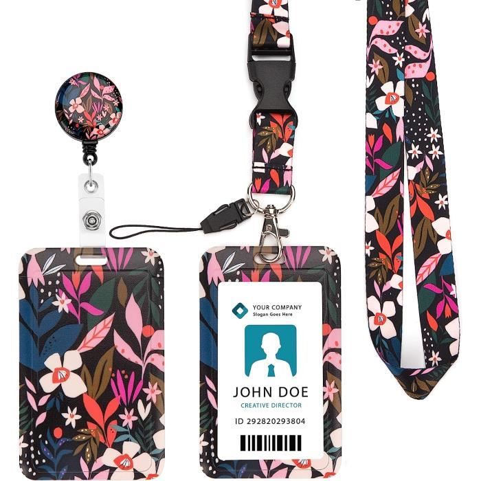 Zemolo Porte Badge Rétractable Avec Cordon - Pour Carte D'Identité, Étudiant, Infirmière - Design Marbre Rose - Pratique Et Léger