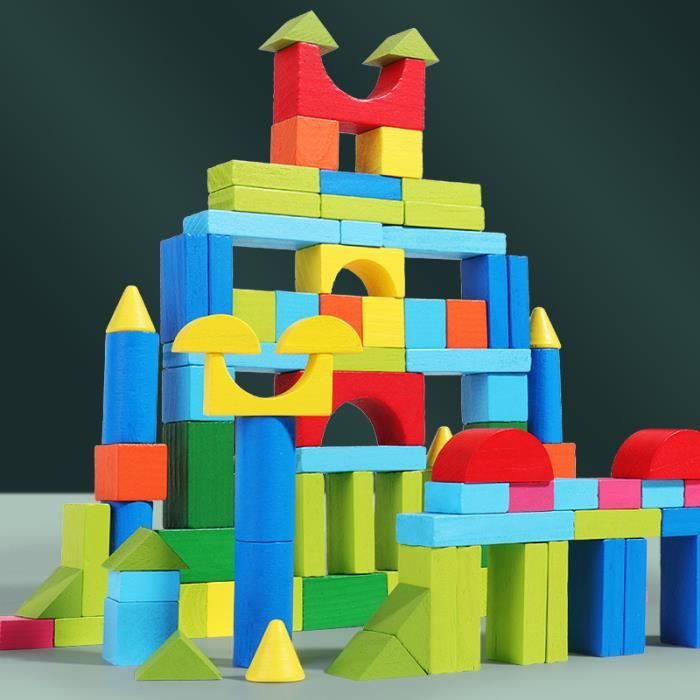 100 blocs de construction-Ensemble de blocs de construction en bois ...