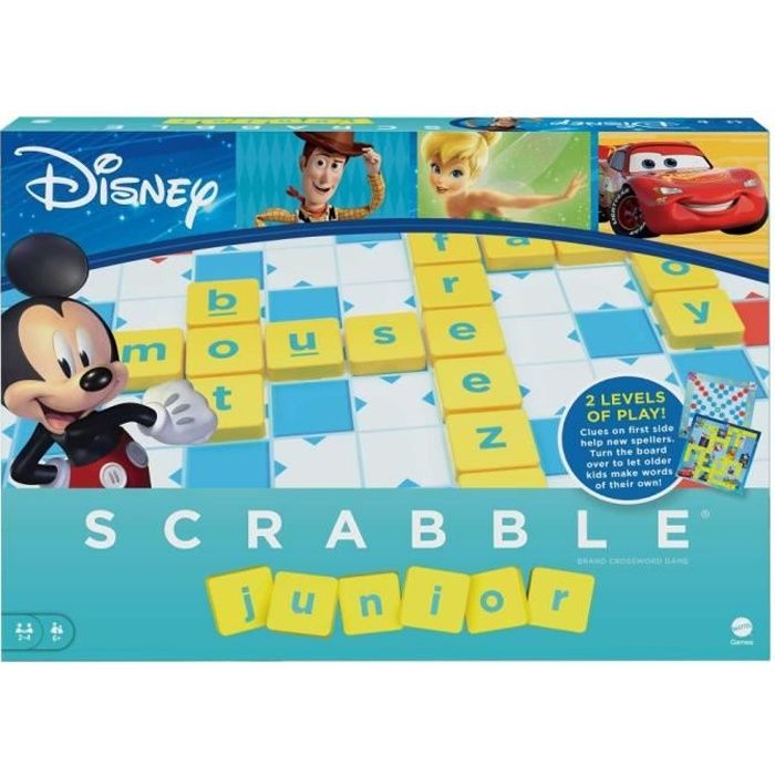 Scrabble Junior Disney gioco di parole crociate per bambini dai 5 ai 10 anni con 2 giochi in 1