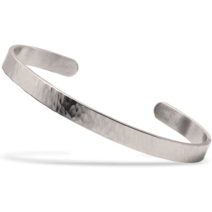 Bracelet Homme Large En Acier Inoxydable - Style Gourmette Argenté Et Noir - Occasion Comme Neuf