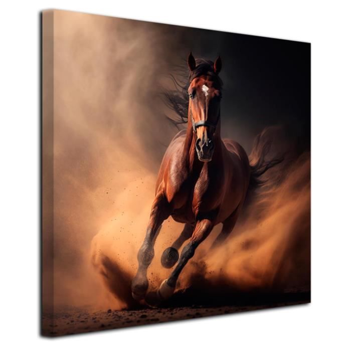 Tableau Toile Cheval Au Galop 30x30 Cm – Photo Impression HD Animaux, Décoration Murale Salon Chambre Style Contemporain DECLINA