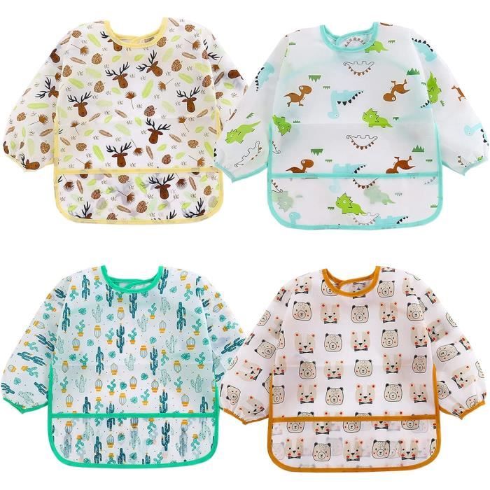 Bavoir à Manches Longues HaimoBurg - Lot De 5 Imperméable Pour Bébé 3-24 Mois