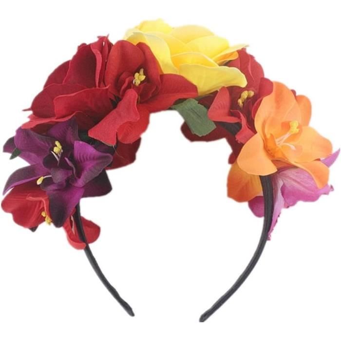 Bandeau Couronne De Fleurs Roses Halloween - Serre-tête Gothique Floral Pour Déguisement, Fête, Cosplay - 3