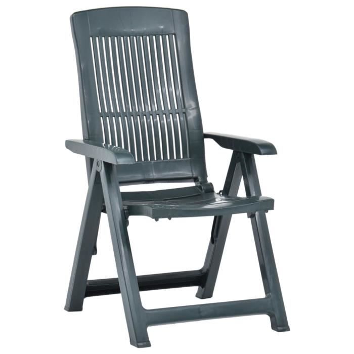 Chaises de jardin inclinables - CO - Plastique Vert - Pliantes - Résistantes aux intempéries - Confortables
