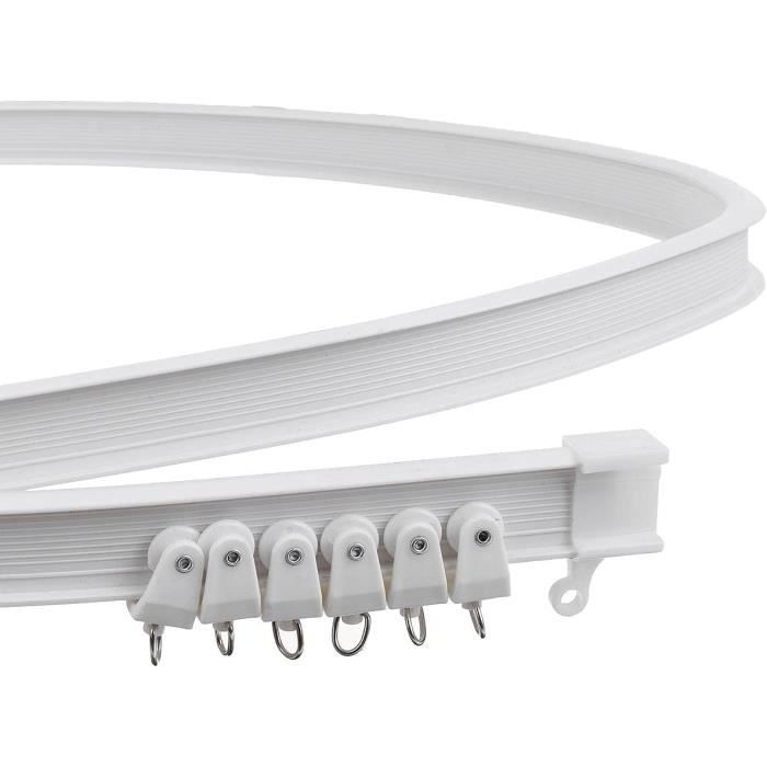 Rail De Rideau Plafond Incurvé 5m Flexible - Blanc Avec Crochets Argent